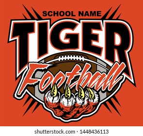 tiger football team design with tiger claw and ball for school, college or league