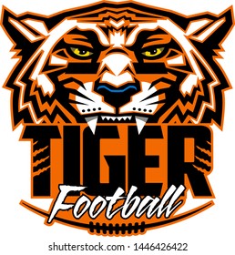 tiger football team design with mascot and laces for school, college or league