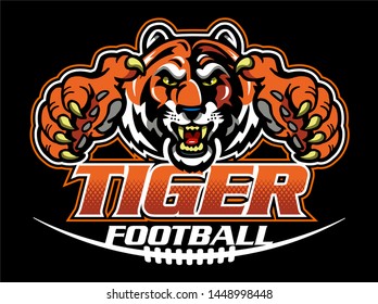 tiger football team design with mascot and laces for school, college or league