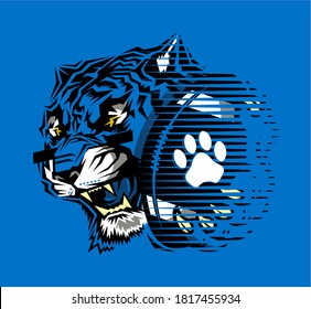 tiger football team mascot holding ball in paw for school, college or league