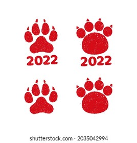 Tiger footprints stamp illustration set for new year’s greeting card in 2022