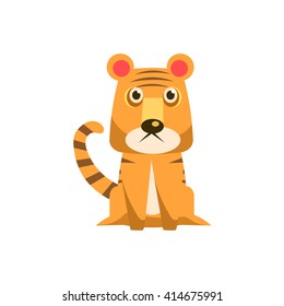 Tiger Funny Childish Cartoon Style Flat Vector Illustration In Bright Colors Isolated On White Background