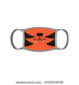 Tiger funny mouth on medical facial mask flat vector illustration isolated.