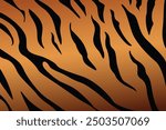 Tiger fur repeating texture. Tiger skin texture or tiger stripes, jungle wallpaper. Tiger print pattern vector background.