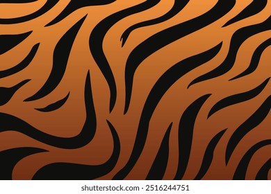 Tiger fur repeating texture. Tiger skin texture or tiger stripes, jungle wallpaper. Tiger print pattern vector background.