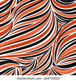 Tiger fur seamless pattern, black orange stripes, vector