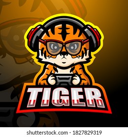 Tiger game player mascot esport logo design