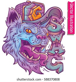 Tiger gankster in swag style,vector illustration for t-shirt. Crazy Fashion animals. Fashion panther hipster, Vector swag cat.