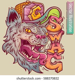 Tiger gankster in swag style,vector illustration for t-shirt. Crazy Fashion animals. Fashion panther hipster, Vector swag cat.