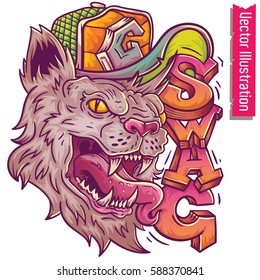 Tiger gankster in swag style,vector illustration for t-shirt. Crazy Fashion animals. Fashion panther hipster, Vector swag cat.