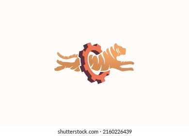 tiger and gear logo with a tiger jumping through a gear.