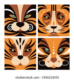 Tiger geometric vector illustrations. Tiger style. Stylized Illustrations of tigers head. Logo design, poster, stickers,banner	
