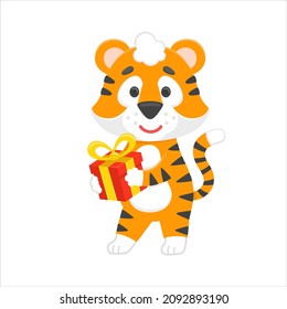 Tiger with gift box symbol new year vector character