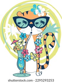 tiger glasses drink vector bright dot pink blue