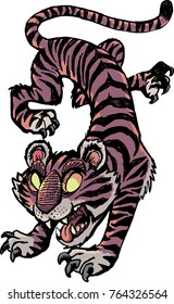 tiger with glittering eyes jumps
