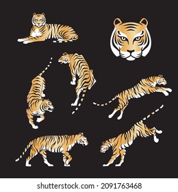 Tiger gold background Happy new year 2022 design vector illustration Tigers logotype golden