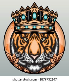 Tiger With Gold Crown. Premium Vector