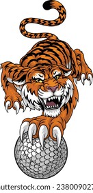 A tiger with golf ball sports team cartoon animal mascot