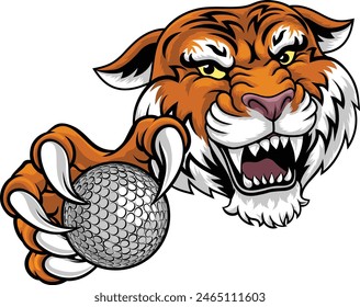 A tiger with golf ball sports team cartoon animal mascot