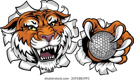 A tiger with golf ball sports team cartoon animal mascot