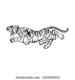 tiger graphic design vector illustration, tattoo art sketch, hand draw, use in print, minimalism