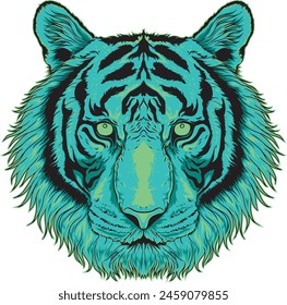 a tiger with a green face and a blue and green eye. Logo design