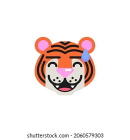 Tiger Grinning Face with Sweat flat icon, smiling tiger emoji vector sign, colorful pictogram isolated on white. Symbol, logo illustration. Flat style design