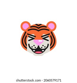 Tiger Grinning Squinting Face flat icon, smiling tiger emoji vector sign, colorful pictogram isolated on white. Symbol, logo illustration. Flat style design
