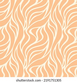 Tiger groovy seamless pattern, print. Trendy waves for fabric or wallpaper with tiger, zebra, animal texture. Background in retro trippy style. Hippie 60s, 70s, y2k style.