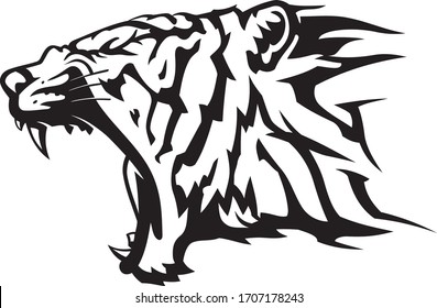 Tiger Growling Rage, Isolated Illustration