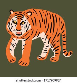 Tiger growls. Color vector illustration in the flat style.