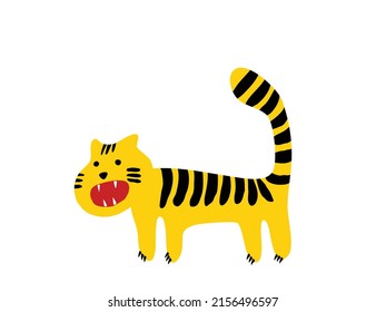 Tiger growls - vector drawing in children's style.	
