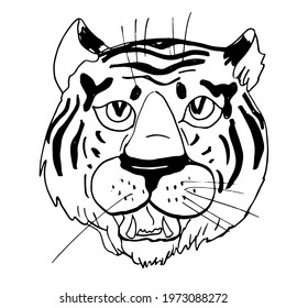 Tiger, hand drawn black and white sketch. Vector illustration. Chinese New Year 2022.