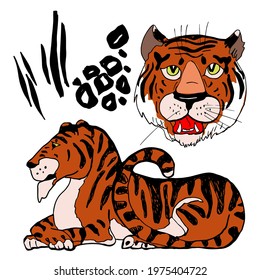 Tiger, hand drawn  sketch. Vector illustration. Chinese New Year 2022.