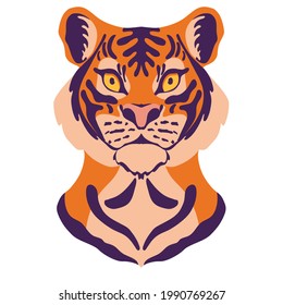 Tiger. Hand drawn Vector illustration in trendy  colors. Great for posters, calendars, T-shirts, postcards. Symbol of 2022 on the Eastern calendar