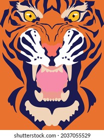Tiger. Hand drawn Vector illustration in trendy  colors. Great for posters, calendars, T-shirts, postcards. Symbol of 2022 on the Eastern calendar