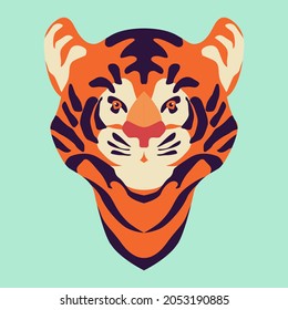 Tiger. Hand drawn Vector illustration in trendy  colors. Great for posters, calendars, T-shirts, postcards. Symbol of 2022 on the Eastern calendar