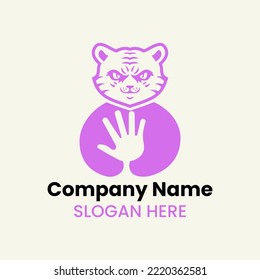Tiger Hand Logo Negative Space Concept Vector Template. Panther Holding Hand Symbol