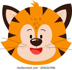 Tiger. Happy Chinese New Year 2022 Festive Design With Cartoon Funny Tiger Cub Face On A White Background. The Year Of The Tiger. Vector Illustration.