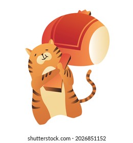 The tiger has a "kozuchi". It is a traditional Japanese lucky item, and it is said that you will be lucky if you shake it.