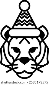A tiger with a hat on its head
