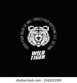 TIGER HEAD 02. Isolated vector illustration on BLACK background