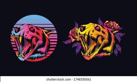 tiger head 80s design style illustration 