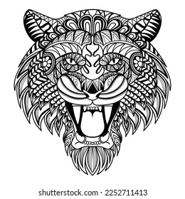 Tiger head angry mandala zentangle coloring page illustration for your company or brand