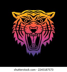 Tiger head art Illustration hand drawn gradient colorful vector for sticker, poster etc