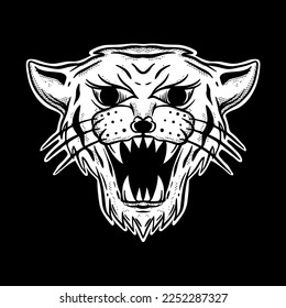 Tiger head art Illustration hand drawn black and white vector for tattoo, sticker, logo etc
