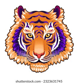 A Tiger Head. An artistic illustration of a tiger's head created with vector graphics on a white background. 