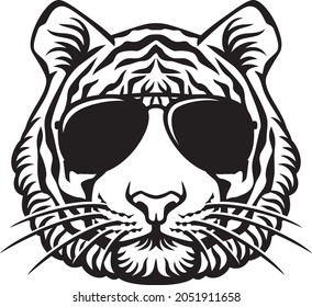 Tiger head with aviator sunglasses