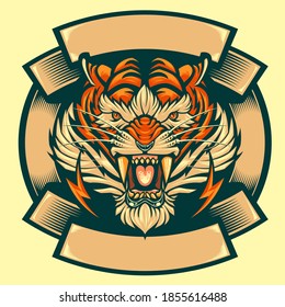 Tiger Head Badge with Banner Logo Template