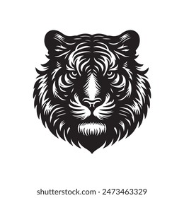 una Ilustración vectorial de silueta negra de cabeza de tigre